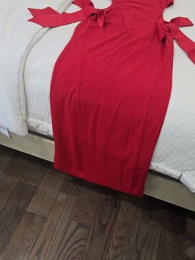 Red Maxi Dress with Lace Detail In Waist